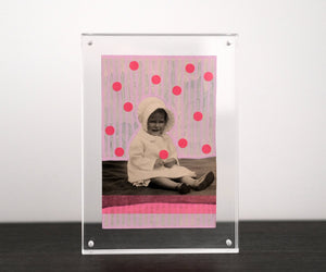 Pastel And Neon Pink Altered Vintage Portrait Collage - Naomi Vona Art
