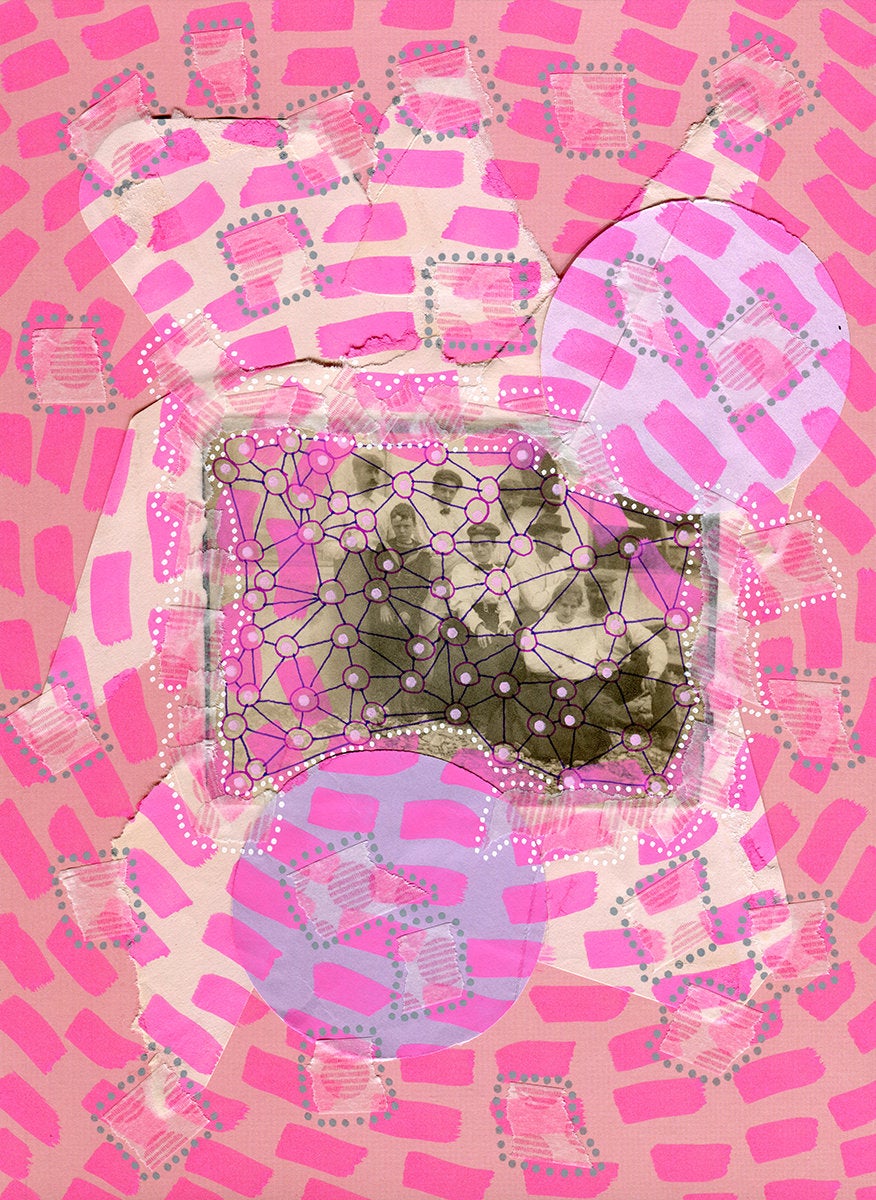 Colorful Neon Pink Art, Mixed Media Collage Creation - Naomi Vona Art