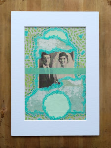 Mint Green Original Mixed Media Collage, Wedding Artwork - Naomi Vona Art