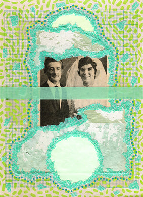 Mint Green Original Mixed Media Collage, Wedding Artwork - Naomi Vona Art