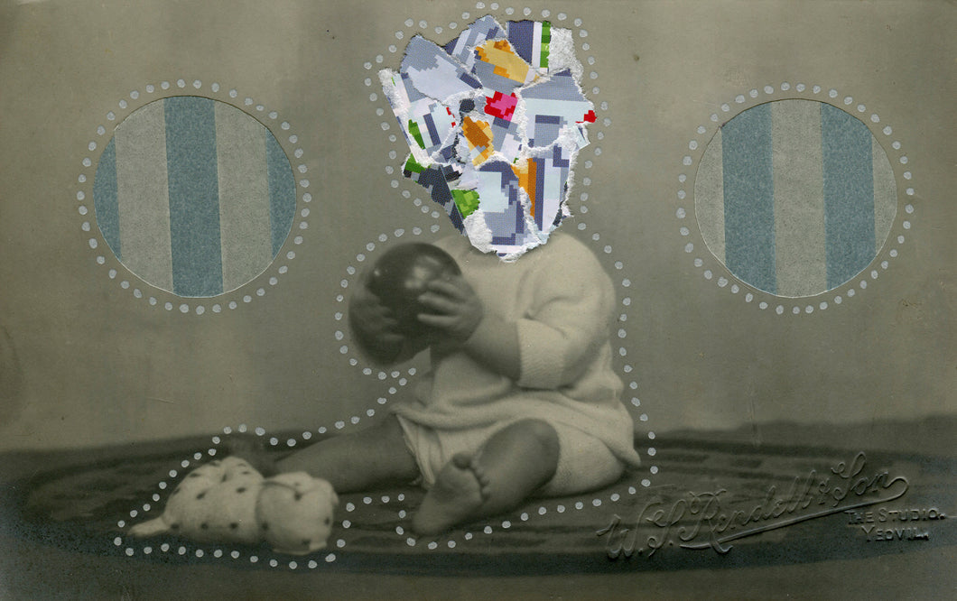 Surreal Original Collage On Vintage Baby Photo - Naomi Vona Art