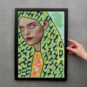 Original Wall Art Gift Idea, Poster Print Of Altered Fashion Portrait - Naomi Vona Art