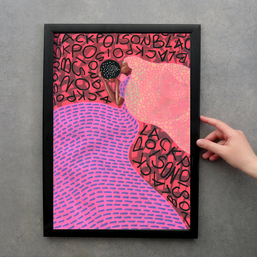 Original Giclee Wall Art Gift Idea, Pink And Red Illustration Poster - Naomi Vona Art