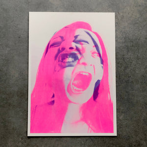 Contemporary art limited edition poster, self-portrait in neon pink - Naomi Vona Art