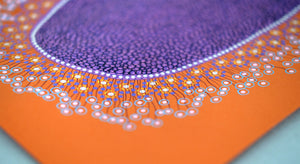 Purple Abstract Organic Art Drawing Illustration On Orange Paper - Naomi Vona Art