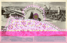 Load image into Gallery viewer, Fluorescent Pink Altered Art Of Vintage Landscape Postcard - Naomi Vona Art
