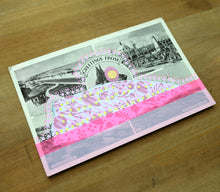 Load image into Gallery viewer, Fluorescent Pink Altered Art Of Vintage Landscape Postcard - Naomi Vona Art
