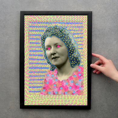Neon Fine Art Print Of Vintage Woman Portrait - Naomi Vona Art
