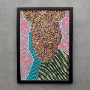 Contemporary art wall decor, portrait with lines and dots - Naomi Vona Art