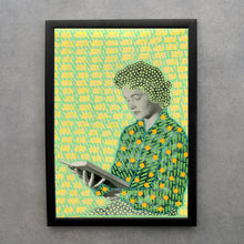 Cargar imagen en el visor de la galería, Woman reading, portrait with yellow and green colors on a vintage photo - Naomi Vona Art
