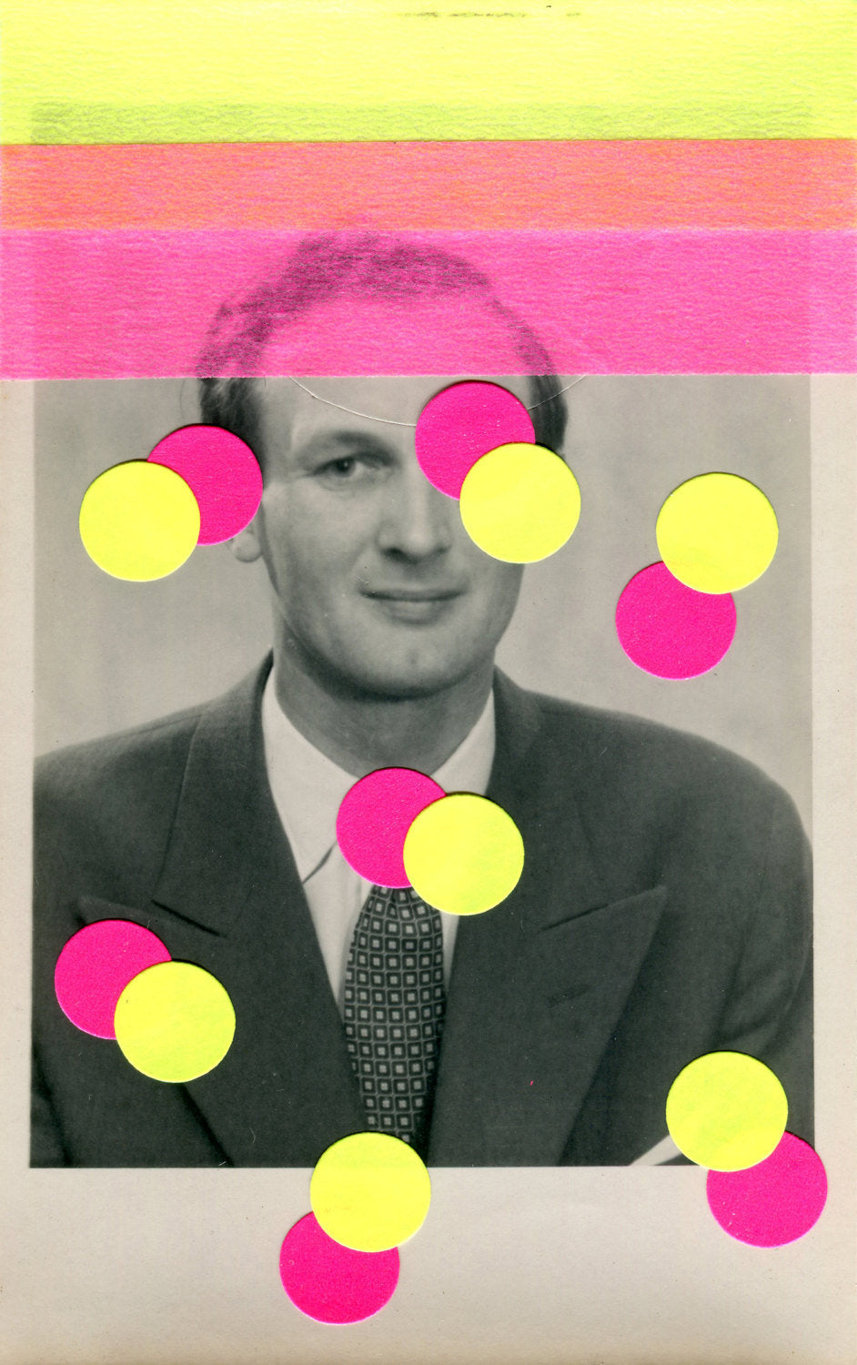 Fluorescent Pink And Yellow Art Collage On Mixed Media Old Photo - Naomi Vona Art