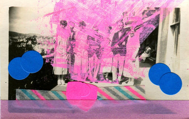 Mixed Media Collage Art Altered With Fluorescent Pink - Naomi Vona Art