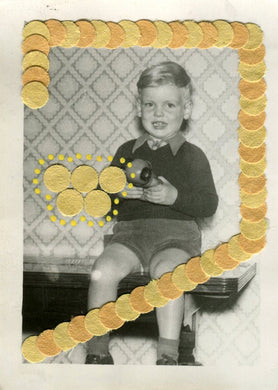 Little Boy Vintage Portrait, Collage On Found Retro Photo - Naomi Vona Art