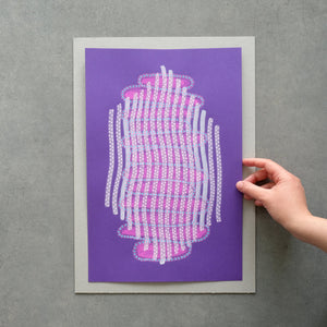 Original Handmade Illustration On Purple Paper - Naomi Vona Art