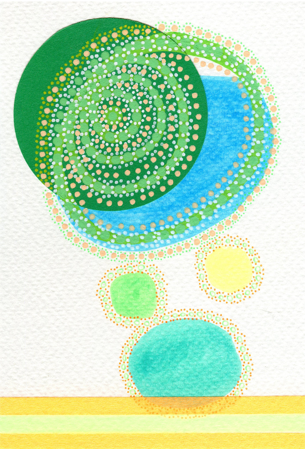 Green Turquoise Contemporary Collage On Watercolor Paper - Naomi Vona Art