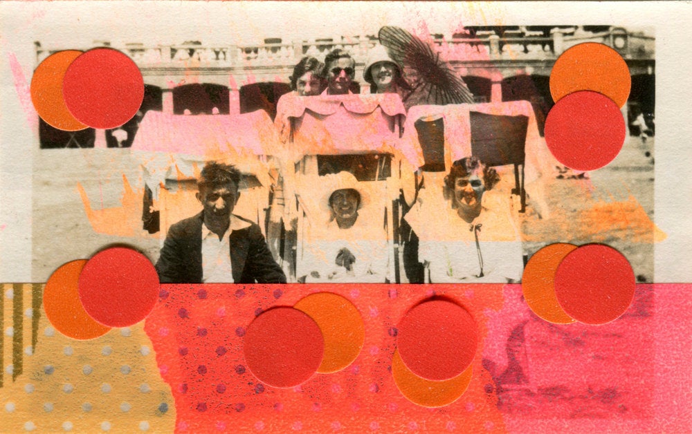 Vintage Group Photo Collage Altered With Stickers And Tape - Naomi Vona Art